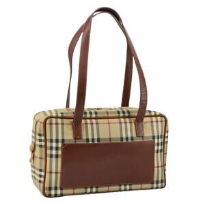 Burberry Nova Check Shoulder Bag Pvc Leather Beige